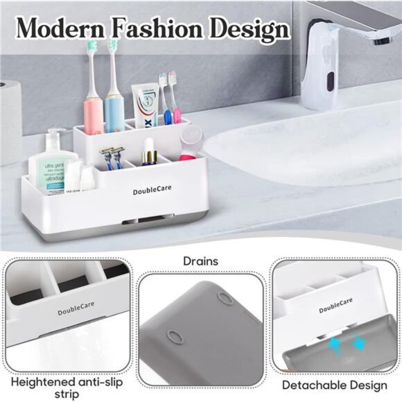 Toothbrush Holder Bathroom Organizer Countertop Caddy Toothpaste Shaver Storage - Picture 5 of 7
